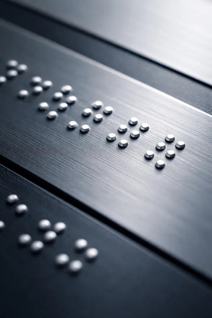 Close-up of raised Braille dots on a dark surface