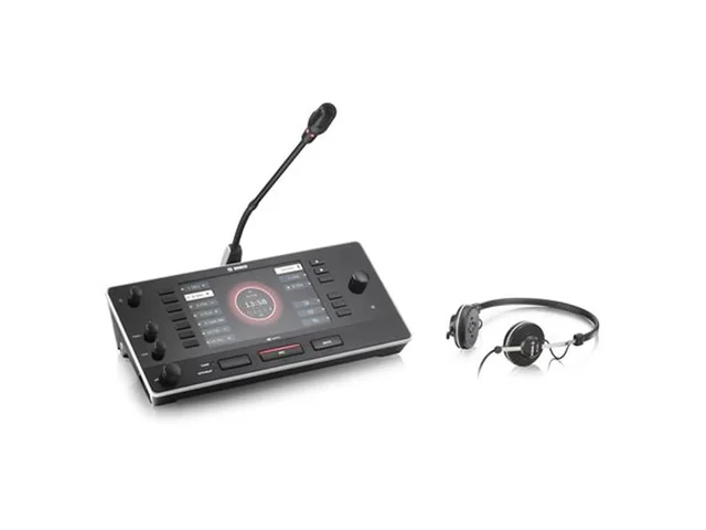 A Bosch interpreter console with a touchscreen, microphone, and headset