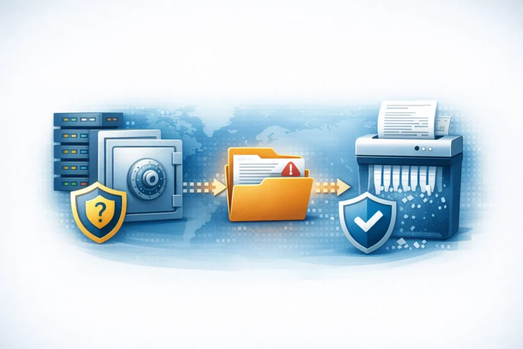 Files moving from secure storage to deletion under a retention policy