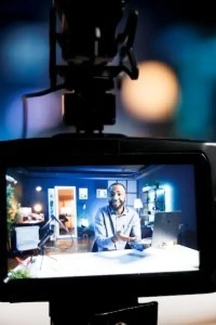 A presenter on camera in a production studio