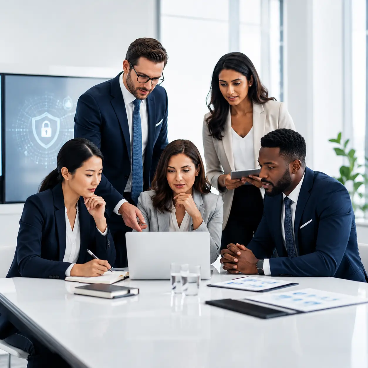 Legal and compliance team reviewing confidential translated documents